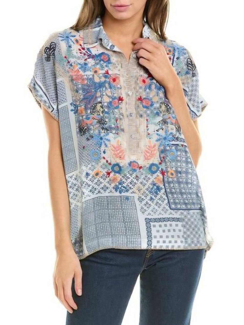 JOHNNY WAS MASQUERADE BLOUSE EMBROIDERED PATCHWORK COTTAGECORE M